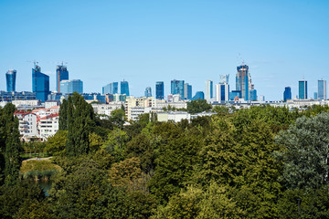 Fototapeta na wymiar city panorama with skyscrapers and park in summer
