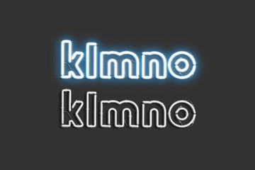 Decorative k l m n o letters, neon font mockup