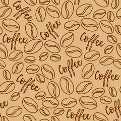 Seamless coffee bean background with text. Vector illustration of EPS10