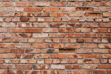 Wall of red bricks. Texture or background of bricks.