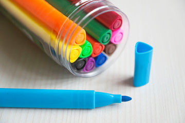 Bright beautiful colored pencils, felt-tip pens, watercolors, plasticine, everything for children's...