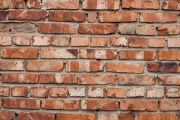 Wall of red bricks. Texture or background of bricks.