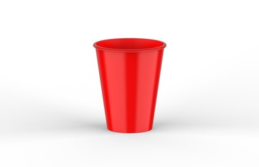 Blank red paper cup mockup template on isolated white background, ready for your design presentation, 3d illustration