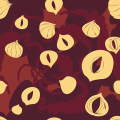 Abstract background with pattern. Chocolate and nuts. For packaging chocolate, sweets and postcards. Seamless vector design