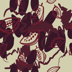 Abstract background with pattern. Chocolate and cocoa beans. For packaging chocolate, sweets and postcards. Seamless vector design