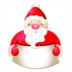 Happy santa claus with banner. Place for advertising. Christmas cartoon character 