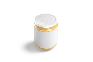 Blank glass jar with white label and peanut butter mockup