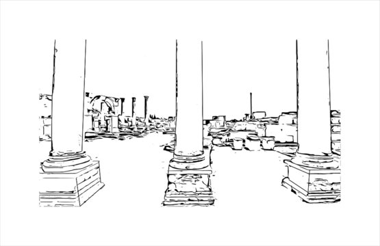 black and white ancient columns scene clip art preview