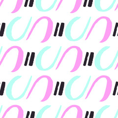 Blue pink calligraphic brush seamless, great design for any purposes. Isolated vector sign symbol. Hand paint design element. Handwritten brush lettering. Vector seamless pattern. Ink splatter.