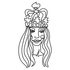 Beautiful woman face with nude make-up hand drawn vector illustration. Stylish original graphics portrait with beautiful young attractive girl model. Fashion, style, beauty. Graphic, sketch drawing.