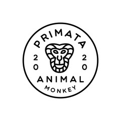 Monkey monoline logo animal wildlife emblem symbol vector