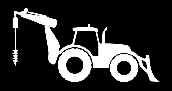 Silhouette of a tractor with a drilling rig.