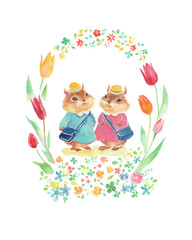 水彩で描いた入園式のイラスト