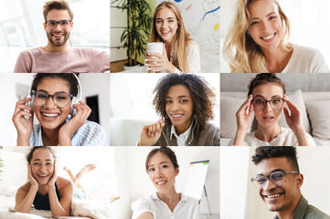 Collage image of different multinational people looking at camera