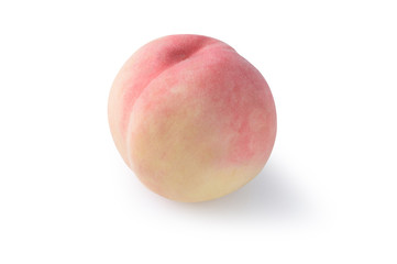one pink peach isolated on white with peach clipping path