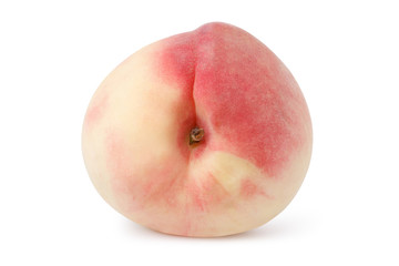 one pink peach isolated on white with peach clipping path