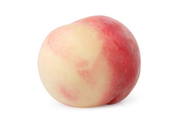 one pink peach isolated on white with peach clipping path