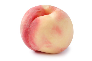 one pink peach isolated on white with peach clipping path