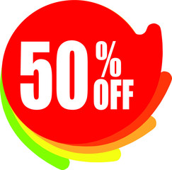 Sale tag, discount 50% off, isolated sticker, banner design template, vector illustration