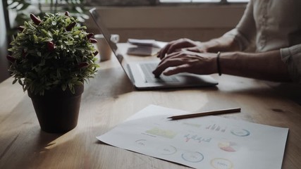 Business man working on a laptop viewing summary and annual report at office.Financial adviser planning budget and pointing at document and discussion on mistake work.