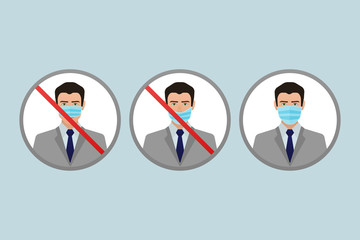 Coronavirus pandemic infographic. Face pollution mask. Coronavirus quarantine. Medical mask icon. Coronavirus prevention. Coronavirus protection concept.