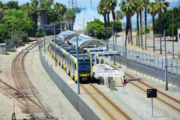 train parked at the Artesia Station in Los Angeles
