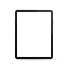 Modern button with black empty tablet on white background for mobile app design. Isolated black background.