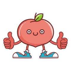 kawaii smiling peach fruit with sneakers cartoon