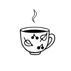 Сup of coffee, tea, chocolate, cocoa.  Doodle  illustration for greeting cards and web design. Vector.