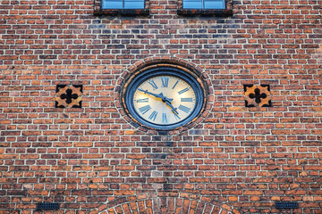 Fototapeta na wymiar Attractive, brick Gothic Town Hall (Radhus, 1852) building in Elsinore (Helsingor) in north of Zealand, Denmark.