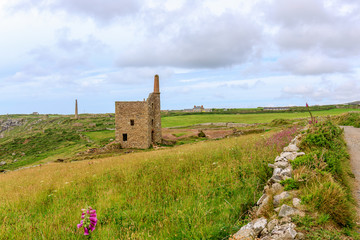 Landscape of Botallack Mines West Cornwall as seen from SW Coast footpath 