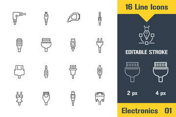 Wire Adapter Connector, Cable Plug. Thin line icon - Outline flat vector illustration. Editable stroke pictogram. Premium quality graphics concept for web, logo, branding, ui, ux design, infographics.