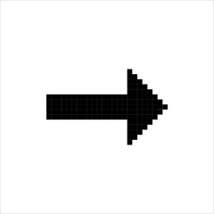black pixel style arrow sign or button isolated on white for web design