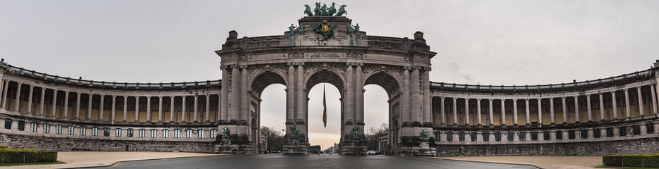 Majestic Arcades du cinquantenaire (Park of the Fiftieth Anniversary), symbol and memorial of independence conveys political achievement, revolutionary and historical concept - Brussels, Belgium