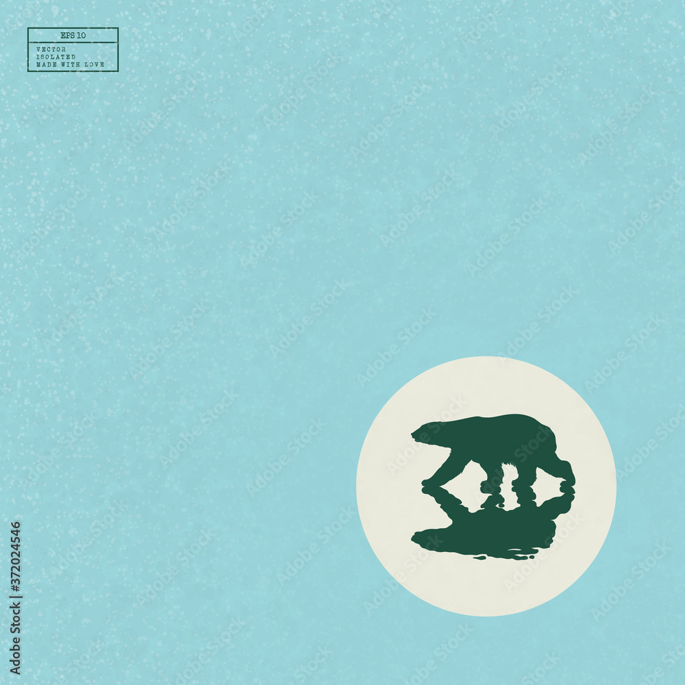 Sticker lonely polar bear walking on frozen lake. arctic landscape with animal isolated silhouette. white su
