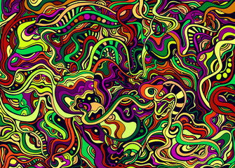 Bright intricate abstract doodle style line psychedelic background.