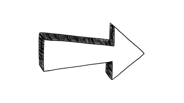 Hand drawn arrow animation, arrow doodle pointing right on a white background