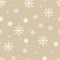 Winter beige endless pattern with falling snowflakes. Vector. EPS 10