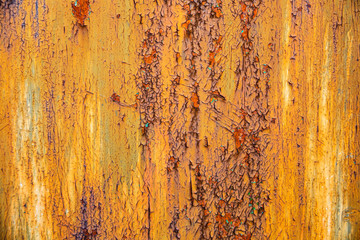 Embossed texture of the old dry cracked paint with with flashes of rust
