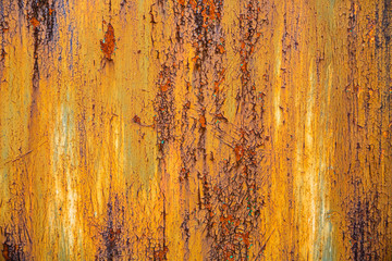 Embossed texture of the old dry cracked paint with with flashes of rust