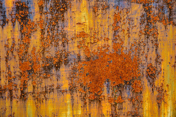 Embossed texture of the old dry cracked paint with with flashes of rust