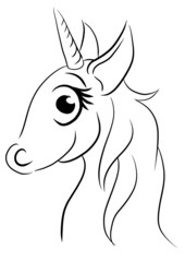 Cheerful silhouette of a unicorn head on a white background vector illustration suitable for printing