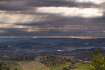 Naklejka premium View of the Tuscan landscape near San Gimignano early in the morning