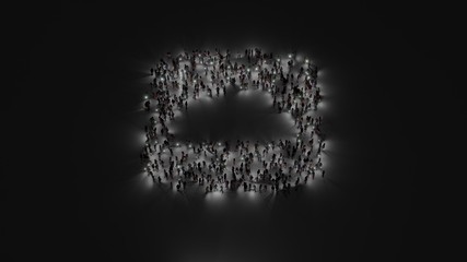 3d rendering of crowd of people with flashlight in shape of icon of iCloud drive app on dark background