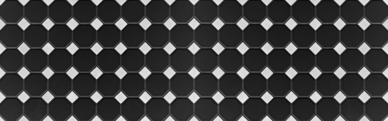 Black white grunge seamless geometric hexagon square diamond, rhombus mosaic tile mirror wall texture background banner panorama
