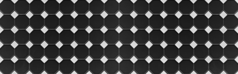 Black white grunge seamless geometric hexagon square diamond, rhombus mosaic tile mirror wall texture background banner panorama
