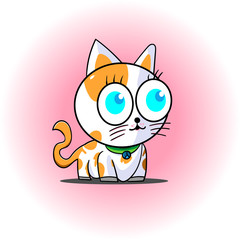 cute cat vector illustration with green tosca eyes
