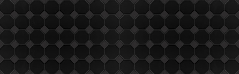 Dark black anthracite grunge seamless geometric hexagon square mosaic tile mirror wall texture background banner panorama 3D