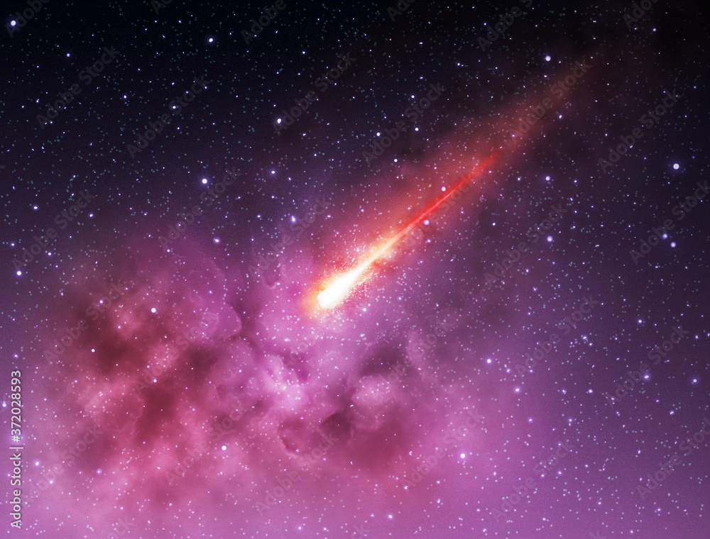 Sticker red comet asteroid fall meteorite in galaxy starry sky abstract background