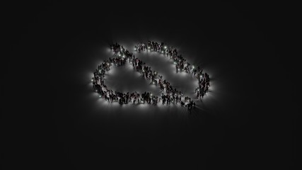 3d rendering of crowd of people with flashlight in shape of symbol of disable cloud on dark background